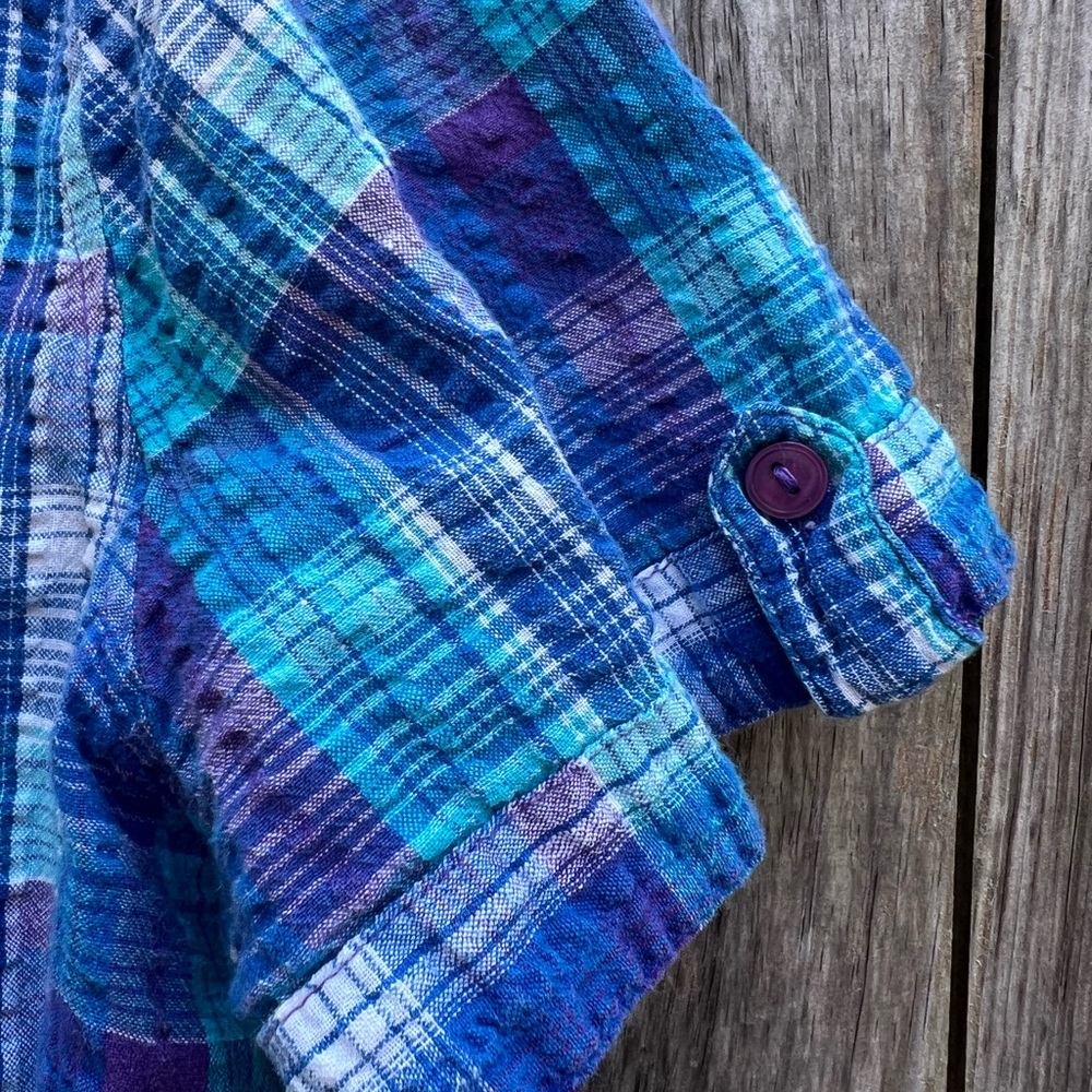 BRECKENRIDGE Petite Seersucker Plaid Button Front Shirt Top Coastal Sz XL Petite - Picture 3 of 8